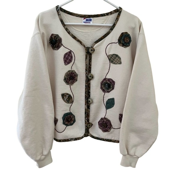 Vintage Jerzees Women’s Button Up Floral Cardigan Sweater Made In USA Size M - Picture 1 of 7